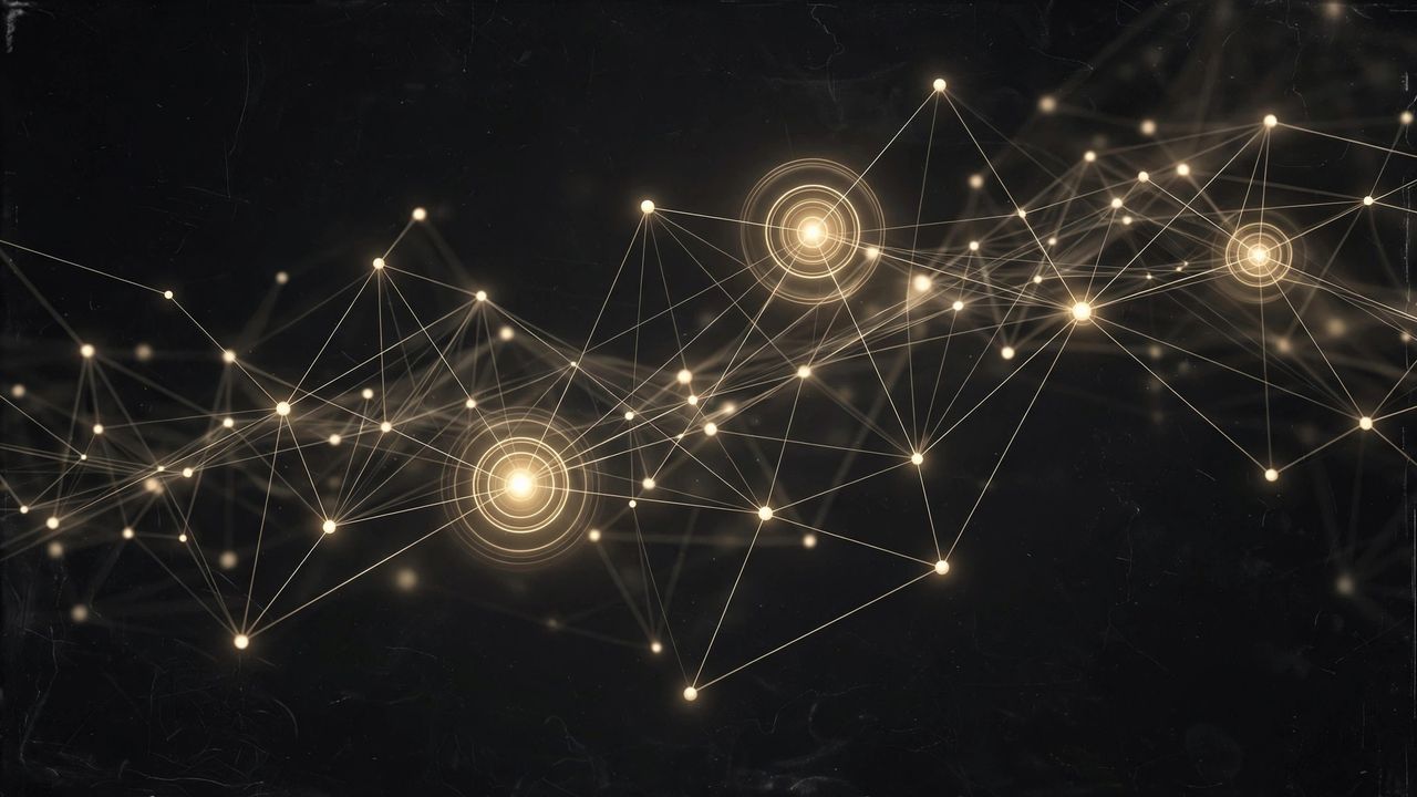 Glowing network of gold nodes symbolizing social media marketing communities