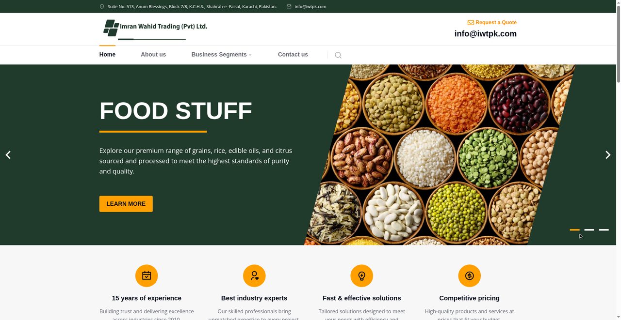 Imran Wahid Trading homepage — corporate B2B trading website designed by Tayr Digital